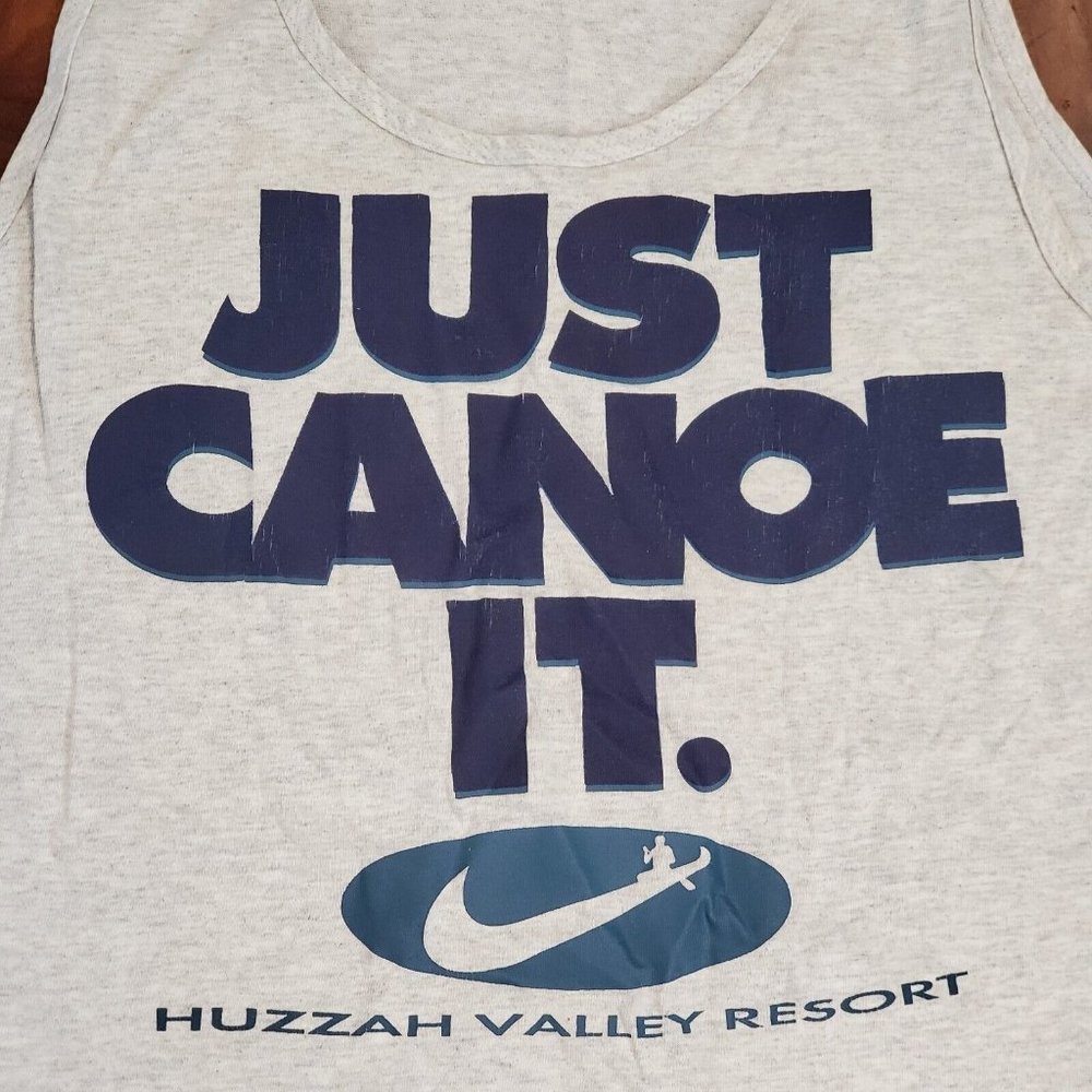 Vintage 90s Canoe Gray Graphic Tank Top‎ Swoosh Large Huzzah Valley Resort